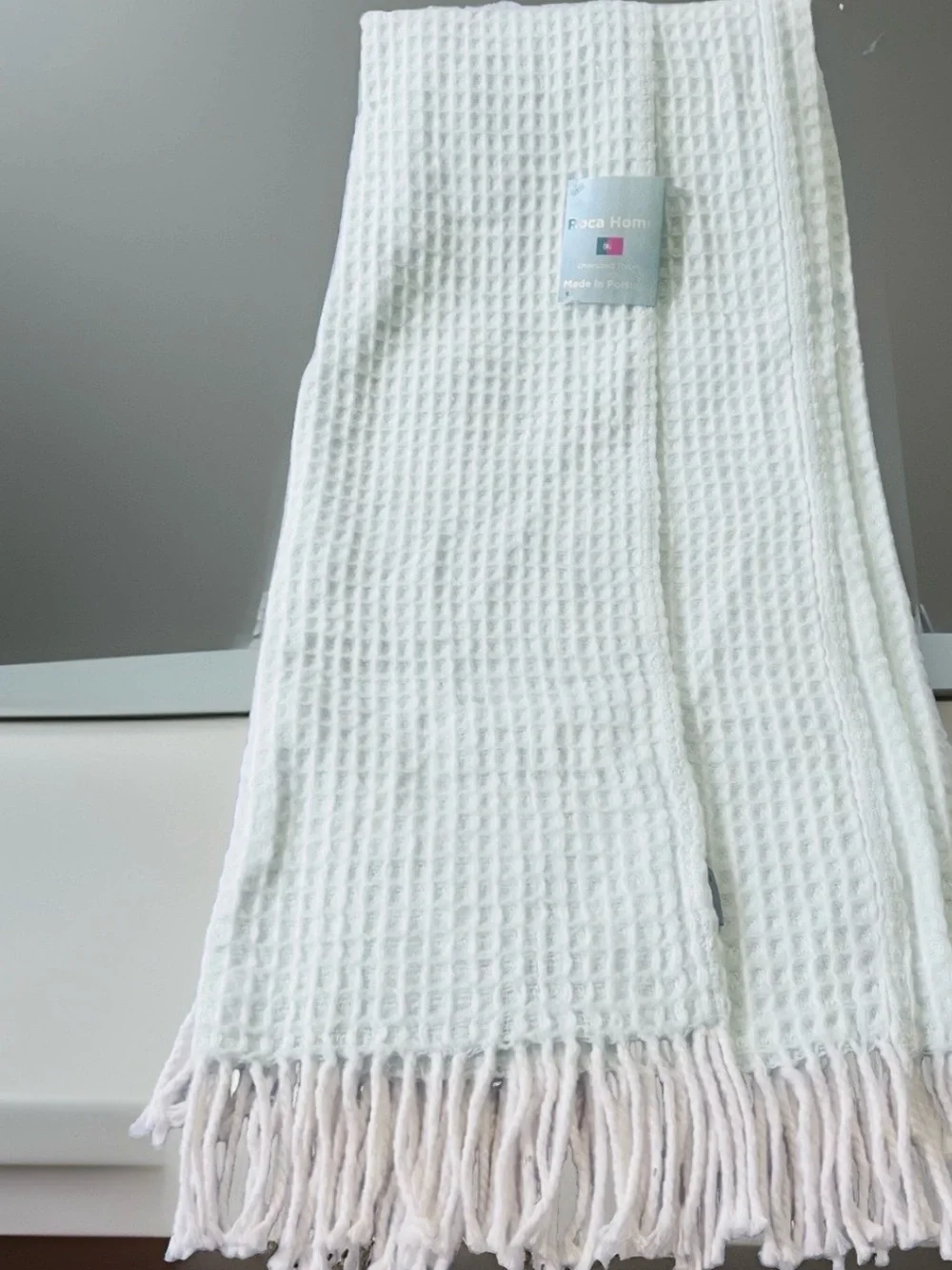 ROCA HOME PORTUGAL WAFFLE WEAVE KNIT COTTON MINT GREEN THROW BLANKET 50